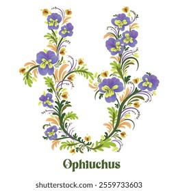 Ophiuchus. Zodiac sign flower stylized in vector. Petrikovka