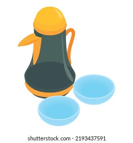 Ophthalmic accessory icon isometric vector. Eye contact lenses and pitcher icon. Eye health, ophthalmology concept