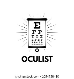 Ophthalmic table for visual examination. Oculist logo. Vector illustration.