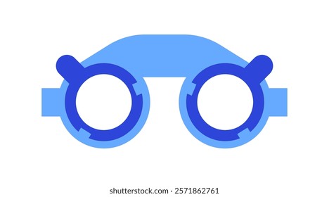 Ophthalmic trial frame device. Adjustable spectacle frame with corrective lenses. Eyesight examination. Ophthalmology center. Refractive error test, squint and presbyopia treatment vector illustration