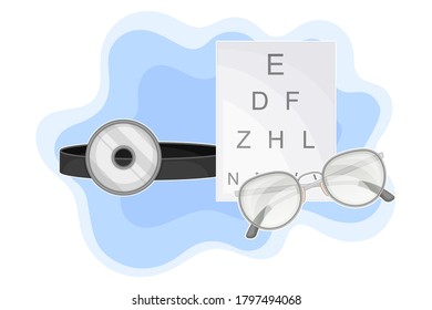 Ophthalmological Supplies with Glasses and Eyechart for Vision Screening Vector Composition