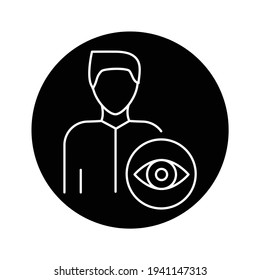 Ophthalmologist black glyph icon. Subject matter expert. Pictogram for web page, mobile app, promo. UI UX GUI design element. Editable stroke.