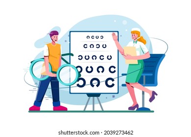 Ophthalmologist checking man's vision Illustration concept. Flat illustration isolated on white background.