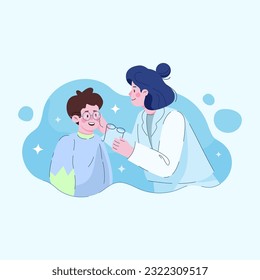 Ophthalmologist checks the patient's vision. Optical eye test. Good vision and care. Vector illustration in flat style