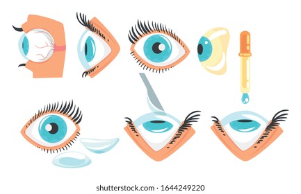 Ophthalmologist Diagnostic and Correction of Vision Collection, Human Eye Treatment Vector Illustration