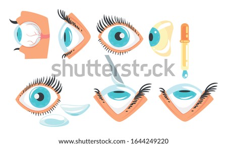 Ophthalmologist Diagnostic and Correction of Vision Collection, Human Eye Treatment Vector Illustration