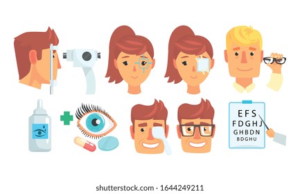 Ophthalmologist Diagnostic, Treatment and Correction of Vision Collection Vector Illustration