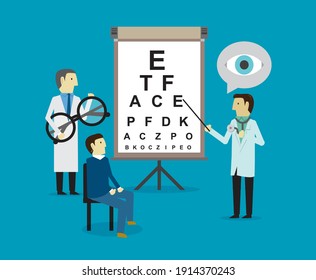 Ophthalmologist Doctor Check Eyesight. Vector design