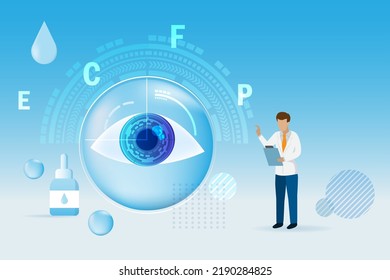 Ophthalmologist doctor diagnosis and check up patient eyesight. Ophthalmology eye sight examination and medical treatment. Optical test for good vision and healthy eye Care. 