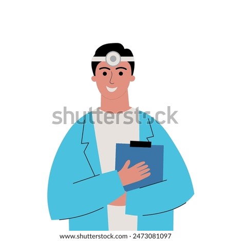 Ophthalmologist doctor hand drawn vector illustration on isolated background. Oculist man character in cartoon style. Medical and healthcare concept. For sign, card, flyer, paper, card, design, banner