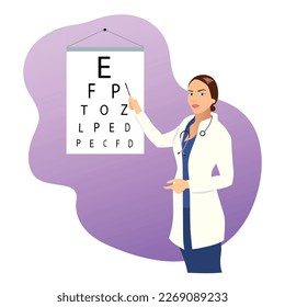 Ophthalmologist girl with vision check card. ophthalmologist in the hospital.	