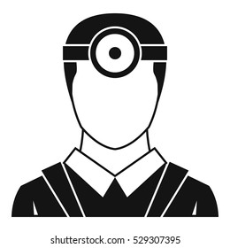 Ophthalmologist with head mirror icon. Simple illustration of ophthalmologist with head mirror vector icon for web