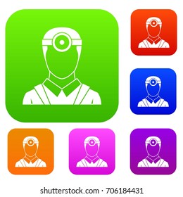 Ophthalmologist with head mirror set icon in different colors isolated vector illustration. Premium collection