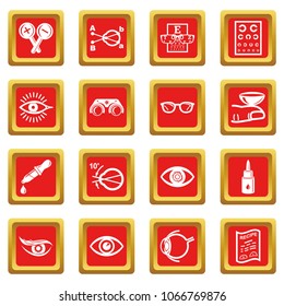 Ophthalmologist icons set vector red square isolated on white background 