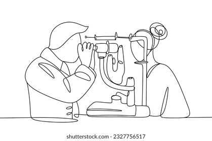 Ophthalmologist. Inspection. Ophthalmologist Day. One line drawing for different uses. Vector illustration.