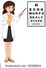 Ophthalmologist pointing at the reading chart illustration
