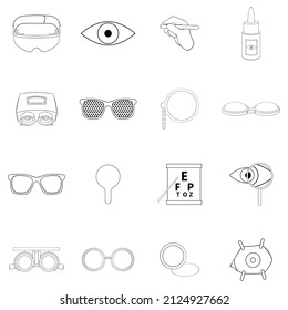 Ophthalmologist set icons in outline style isolated on white background