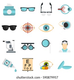 Ophthalmologist technology or laser eye vision set icons.Flat illustration of ophthalmologist technology or laser eye vision vector icons isolated on white background