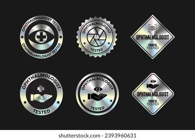 Ophthalmologist tested cosmetic packaging icon, stamp, badge, round, seal vector