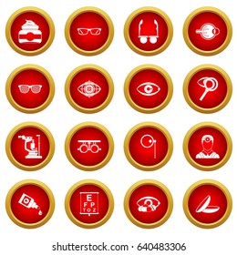 Ophthalmologist tools icon red circle set isolated on white background