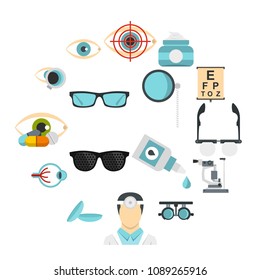 Ophthalmologist tools set icons in flat style isolated on white background