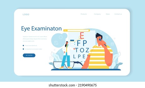 Ophthalmologist web banner or landing page. Idea of eyesight check and treatment. Eyesight diagnosis and vision laser correction. Ophthalmology specialist. Flat vector illustration