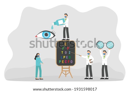 Ophthalmologists vector concept: Eye doctors working together to examine patient's sight