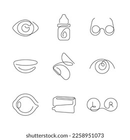 Ophthalmology artistic style continuous line icons. Editable stroke.