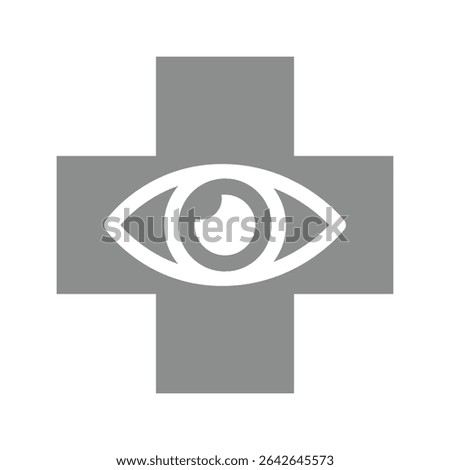 Ophthalmology clinic with medical cross. Eye healthcare and medicine medical clinic vector icon.