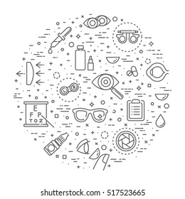 ophthalmology concept illustration, thin line, flat design