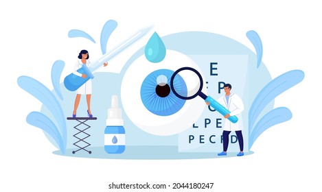 Ophthalmology Concept. Ophthalmologist Doctor Checks Patient Eyesight. Optical Test For Eyes, Spectacles Technology. Good Vision And Eye Care. Ophthalmological Sight Examination And Treatment