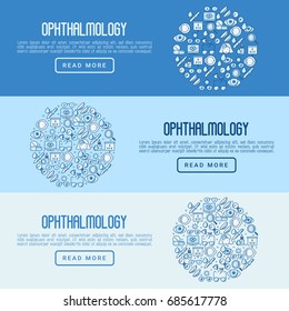 Ophthalmology concept with vision care thin line icons. Vector illustration for banner, web page, print media.