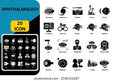 ophthalmology eye doctor hospital medical clinic outline line icon set