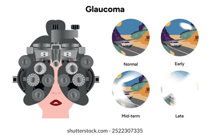 Oftalmologia, exame ocular. Glaucoma precoce, médio e tardio