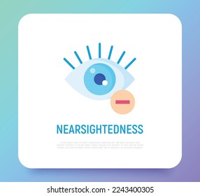 Ophthalmology flat icon: nearsightedness. Human eye with minus sign. Modern vector illustration.