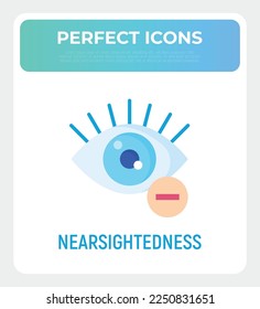 Ophthalmology flat icon: nearsightedness. Human eye with minus sign. Modern vector illustration.