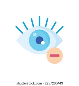 Ophthalmology flat icon: nearsightedness. Human eye with minus sign. Modern vector illustration.