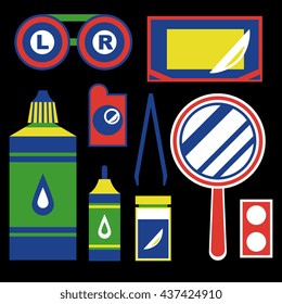 Ophthalmology Flat icons set with eye glasses lenses eyeball isolated vector illustration. Design concept for poster, card, banner. Isolated on background. 