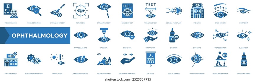 Ícone de oftalmologia. Exame Ocular, Correção da Visão, Cirurgia Oftálmica, Exame de Retina e Cirurgia de Catarata