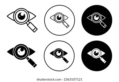 ophthalmology icon. Human eye sight inspection by optician symbol. Eye ball lens for clear view vector.