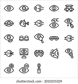 Ophthalmology Icon Set . Eye, View, Lens, Optical, Retina, Optometry Icon - Vector Illustration .
