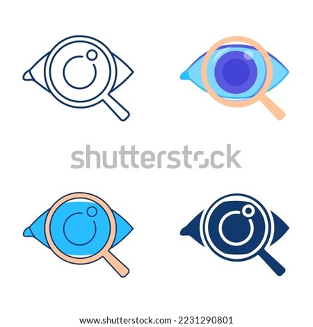 Ophthalmology icon set in flat and line style. Eye check up symbol. Vector illustration