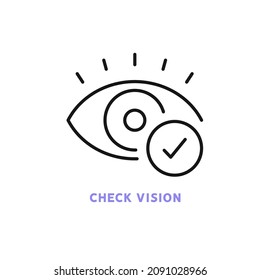 Ophthalmology line icon. Checking eyesight, choosing glasses, laser vision correction  flat icon. Oculist consultation. Optometry equipment, health care outline sign. Editable stroke