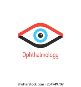 ophthalmology logotype with eye from ribbons. concept of surgery, optometry, ophthalmic, optician, oculist. isolated on white background. flat style trendy modern branding design vector illustration