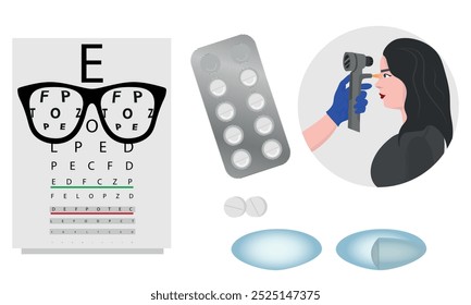 Oftalmología oculista conjunto de corrección de la visión Anatomía del ojo con tabla de examen 