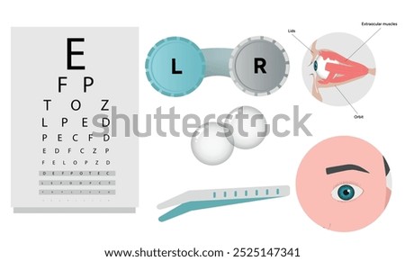 Ophthalmology oculist set vision correction eye anatomy with exam table 