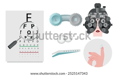 Ophthalmology oculist set vision correction eye anatomy with exam table 