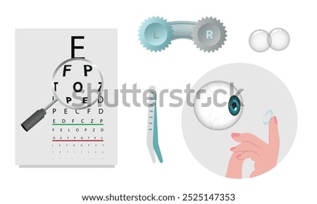 Ophthalmology oculist set vision correction eye anatomy with exam table 