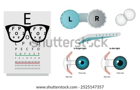 Ophthalmology oculist set vision correction eye anatomy with exam table 