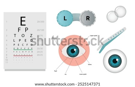 Ophthalmology oculist set vision correction eye anatomy with exam table 